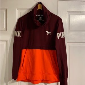 Pink, size Large, cowl neck in maroon and orange